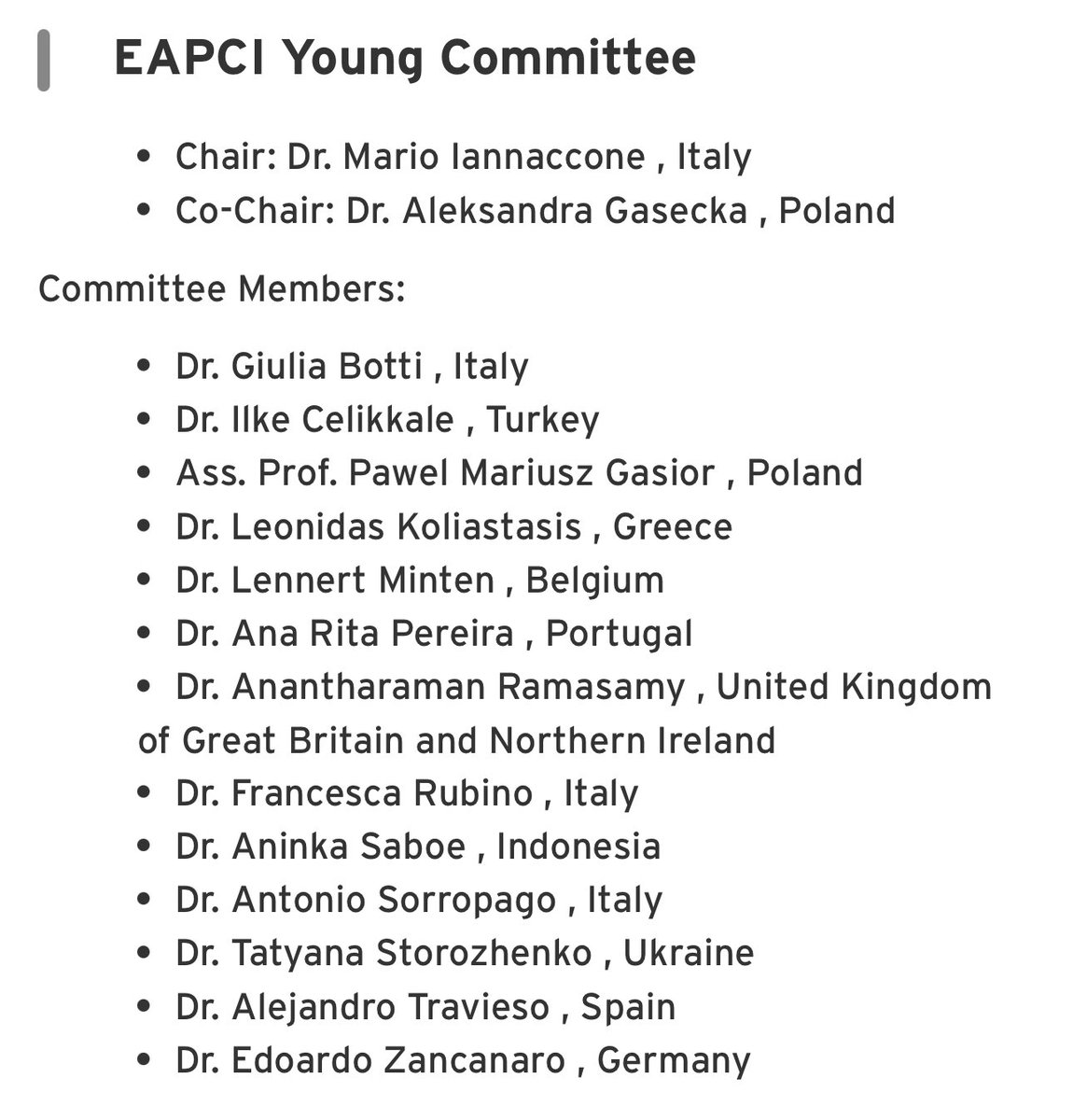 Antonio Sorropago (@a_sorropago) on Twitter photo I am truly excited to be part of this fantastic group of people led by @MarioIannaccon8 & <a href="/aleks_gasecka/">Dr Aleksandra Gąsecka</a> under the presidency of prof. <a href="/alaide_chief/">chief</a>!
EAPCI Young Committee <a href="/escardio/">European Society of Cardiology</a> I am truly excited to be part of this fantastic group of people led by @MarioIannaccon8 & <a href="/aleks_gasecka/">Dr Aleksandra Gąsecka</a> under the presidency of prof. <a href="/alaide_chief/">chief</a>!
EAPCI Young Committee <a href="/escardio/">European Society of Cardiology</a>
