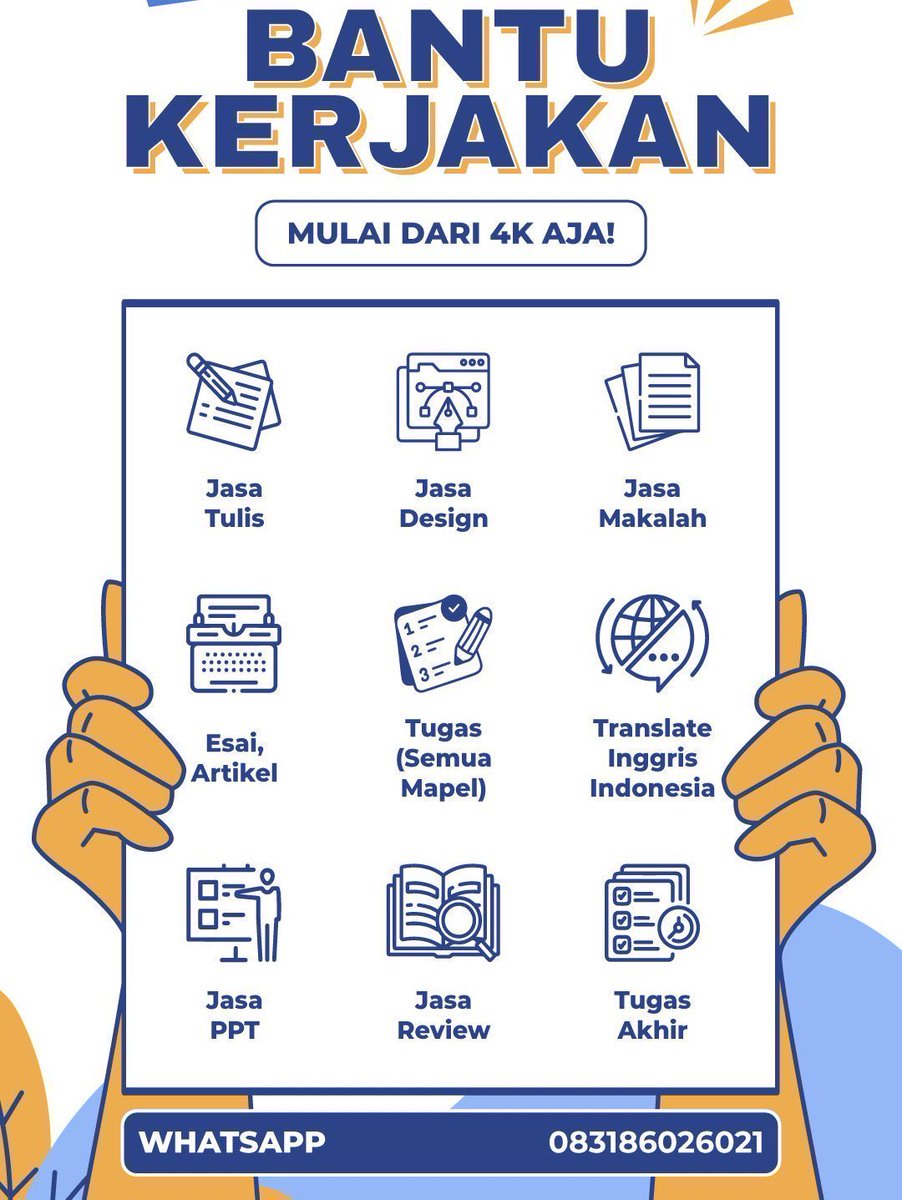 Bantukerjakan now OPEN ORDER! ✅
Siap membantu berbagai tugasmu! 🖤

-Semua Tugas kuliah, Tugas Akhir
-Laporan, Jurnal, Essay, Makalah 
-Olah data SPSS, SEMPLS
-Translate English-Indonesia
-Tugas Bahasa Inggris
-Desain logo &amp; edit

Hub ke wa ☎️ wa.me/6283186026021
#zonauang