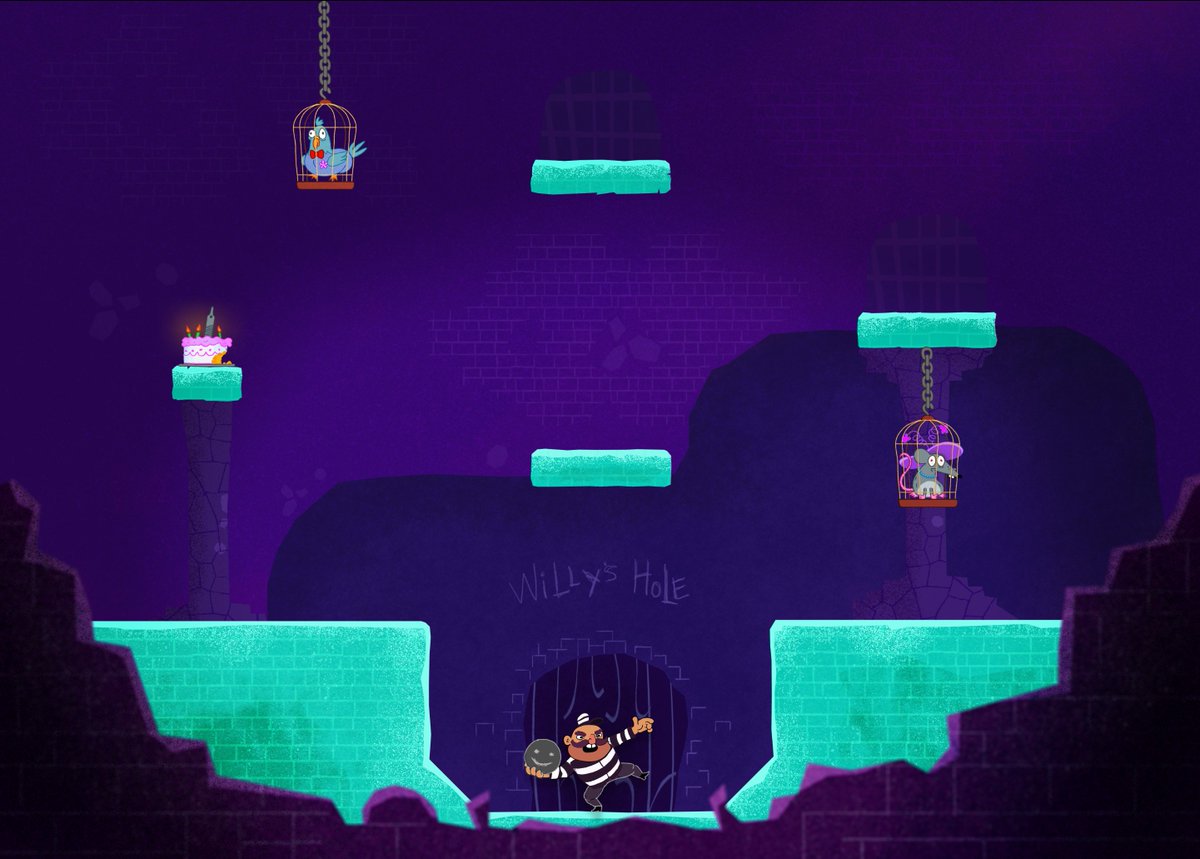 “Willy &amp; Rosie” features a host of collectables as you break out prison. Help free W&amp;R critter wedding guests aka “The Party Animals” and collect Grandma Willy’s "Escape Pastries" on your epic climb to freedom!
#screenshotsaturday #gamedev #indiedev #WillyandRosie