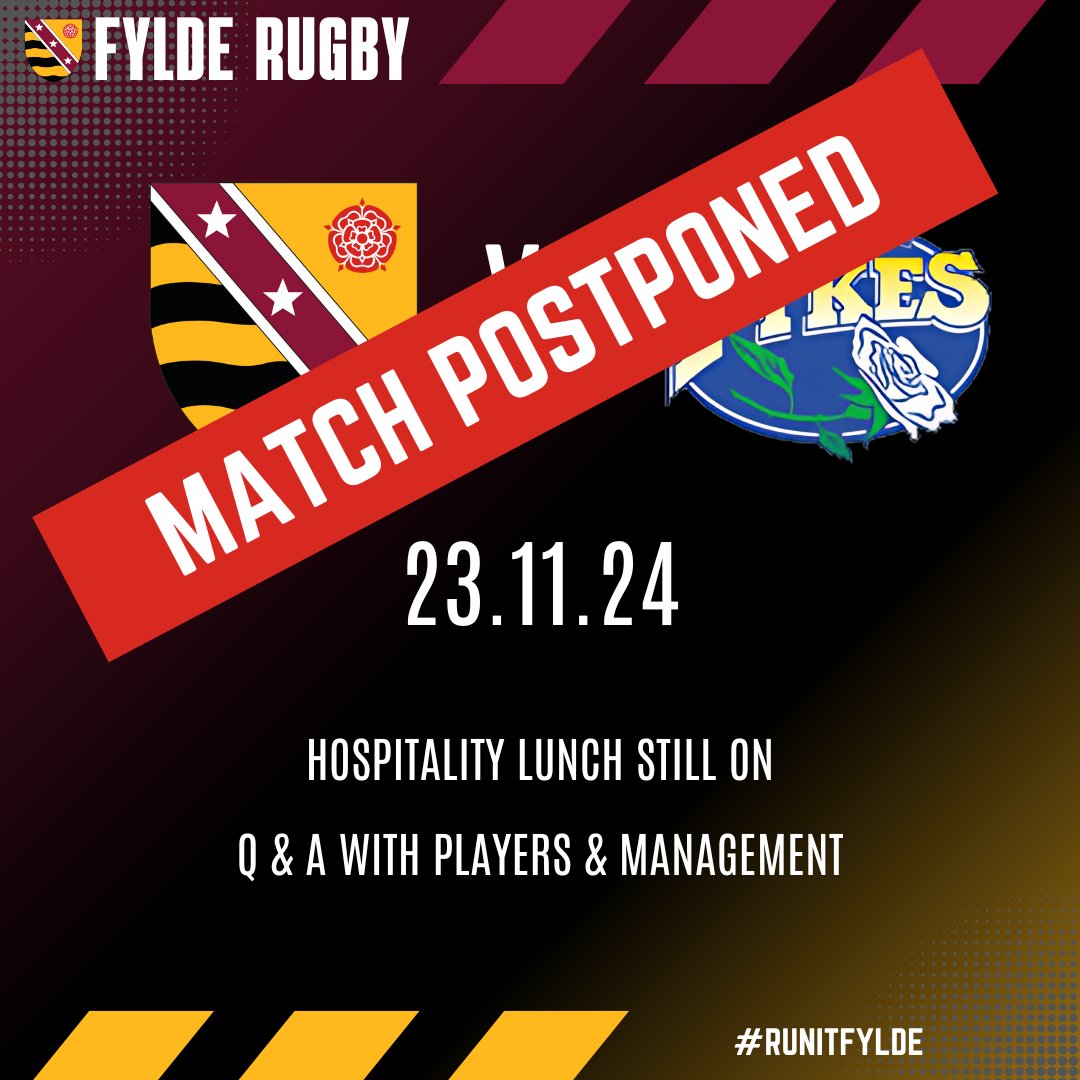We are sorry to report that the Nat 2 (North) game v <a href="/LeedsTykes/">Leeds Tykes RUFC</a> at the Woodlands is OFF due to a waterlogged pitch. The pre-match hospitality will be on with a Q&amp;A hosted by Chairman Matt Filipo. Vandals also OFF. Internationals shown live in the Clubhouse. Hawks ON at <a href="/Wirral/">Wirral</a>.