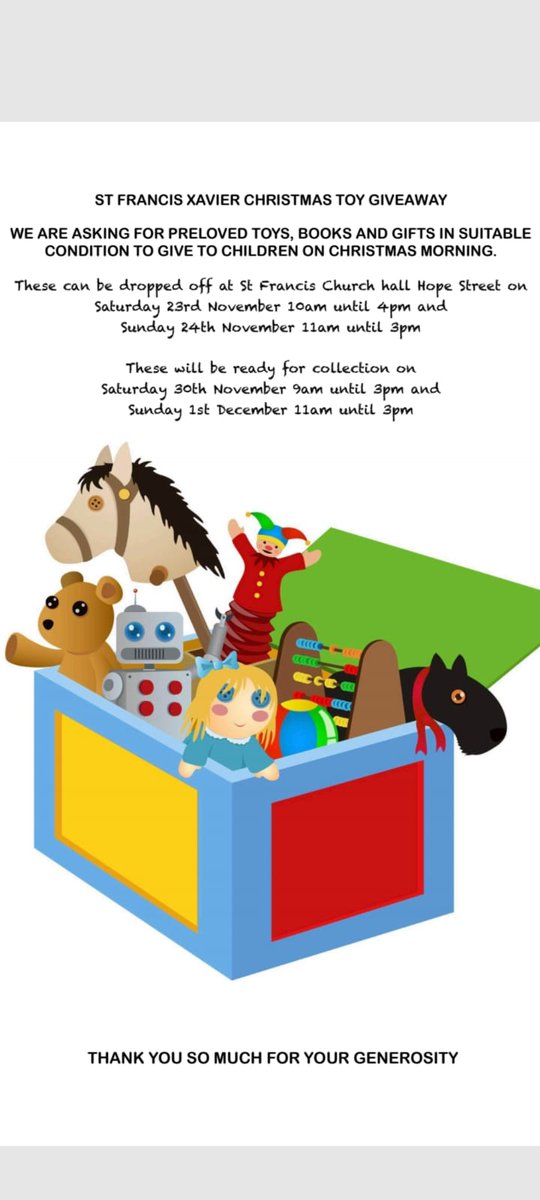 A perfect day to clear out old toys. <a href="/Francis_Xaviers/">St Francis Xavier's</a>