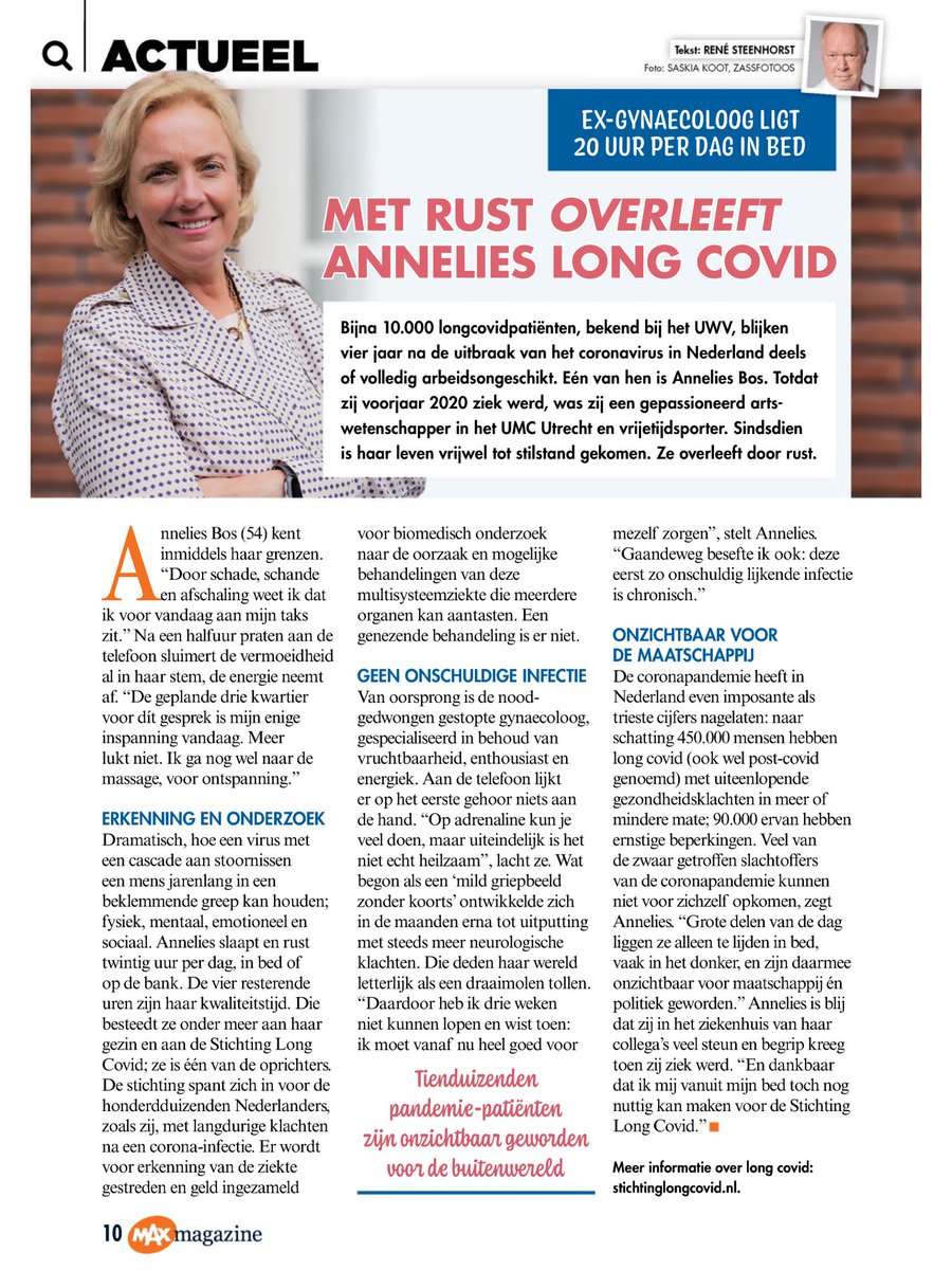 #LongCovid 🦠 MET RUST OVERLEVEN

✅ portret van 🙏🏽 <a href="/annelies_bos/">Annelies Bos</a> in MAX magazine