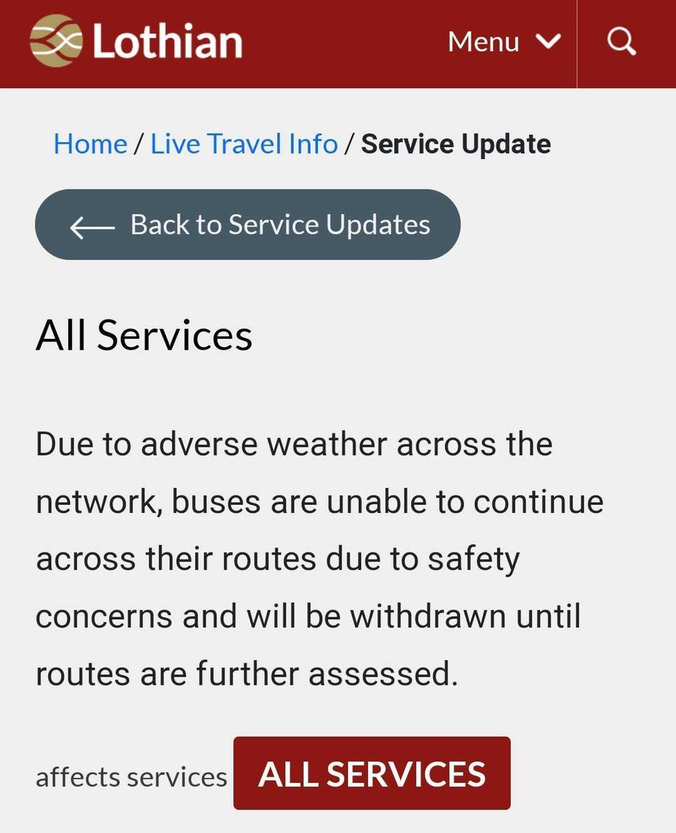 🚨All Lothian bus services have been withdrawn due to Storm Bert.  

❄️If you are out and about today, please stay safe.