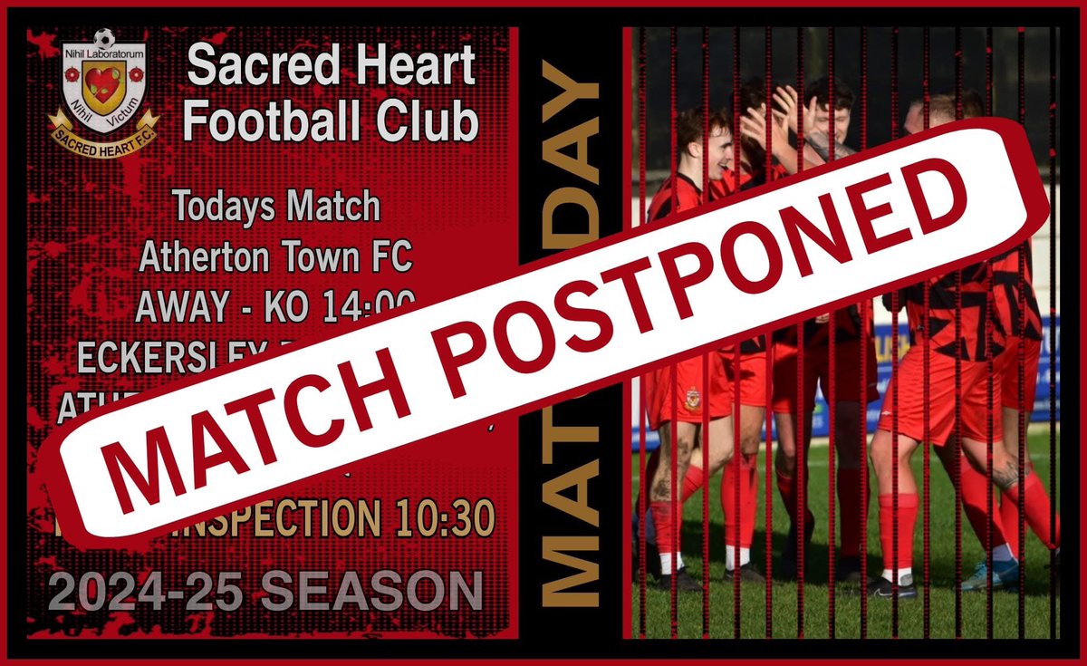 SacredHeartFC's tweet image. Game away to @AthertonTownFC has been called off after a pitch inspection
#UPTHEHEARTS❤️