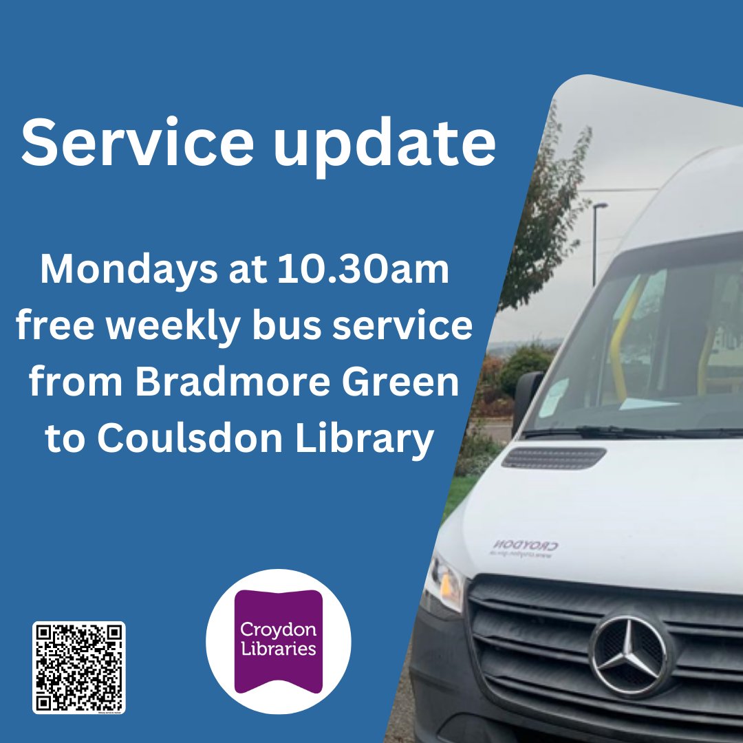 Croydon Libraries (@croydonlibs) on Twitter photo Free scheduled weekly bus service on Thursdays to link local people in the #BradmoreGreen area to #CoulsdonLibrary. To find out more visit bit.ly/CroyLibsReview
<a href="/yourcroydon/">Your Croydon</a> Free scheduled weekly bus service on Thursdays to link local people in the #BradmoreGreen area to #CoulsdonLibrary. To find out more visit bit.ly/CroyLibsReview
<a href="/yourcroydon/">Your Croydon</a>