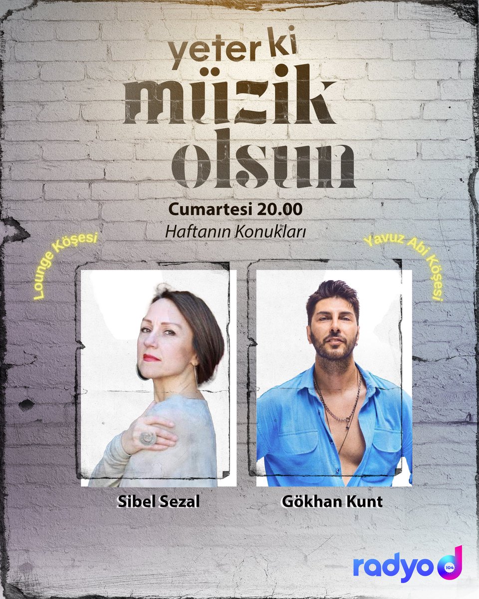 Yeter ki Müzik Olsun programının konukları, Sibel Sezal ve Gökhan Kunt! 🤩

Yavuz Hakan Tok'un sunumuyla Yeter ki Müzik Olsun, saat 20.00'de #RadyoD'de!
