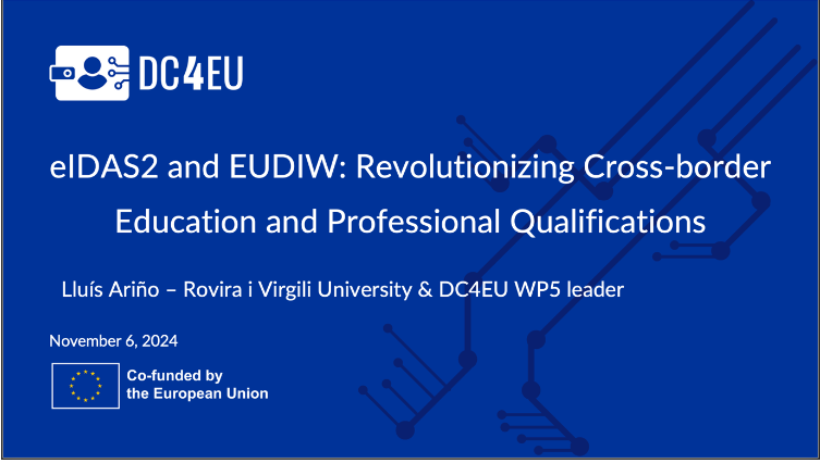 DC4EU_project's tweet photo. At #ePIC2024, @larinyo presented how eIDAS 2.0 &amp; #DigitalIdentityWallets (powered by W3C standards) will transform education. 🌍

Learner-owned credentials = mobility + instant verification + privacy by design. 💡

The future of #EdTech is here. Let’s build it together! https://t.co/pu2HmK1l7r