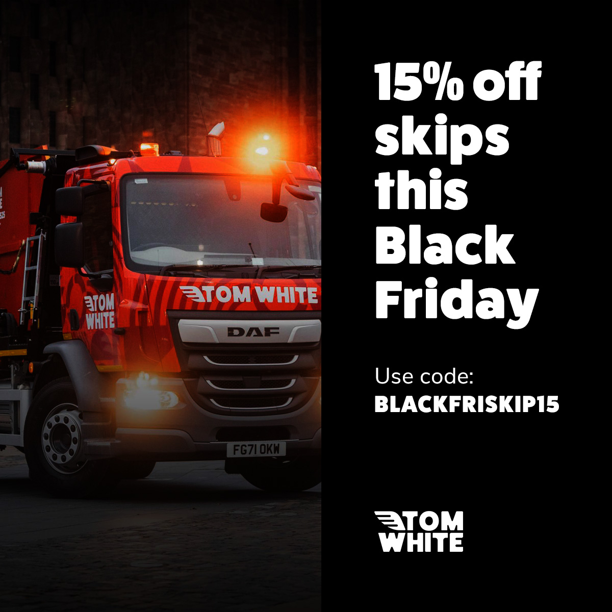 The wait is over—our Black Friday deal is here! 📷

Get 15% off skips with code BLACKFRISKIP15 until Cyber Monday (2nd Dec).

Perfect for seasonal cleanups or renovations. Don’t miss out—book now: tomwhitewaste.co.uk

#TomWhite #BlackFriday #SkipHire #BlackFridayDeals