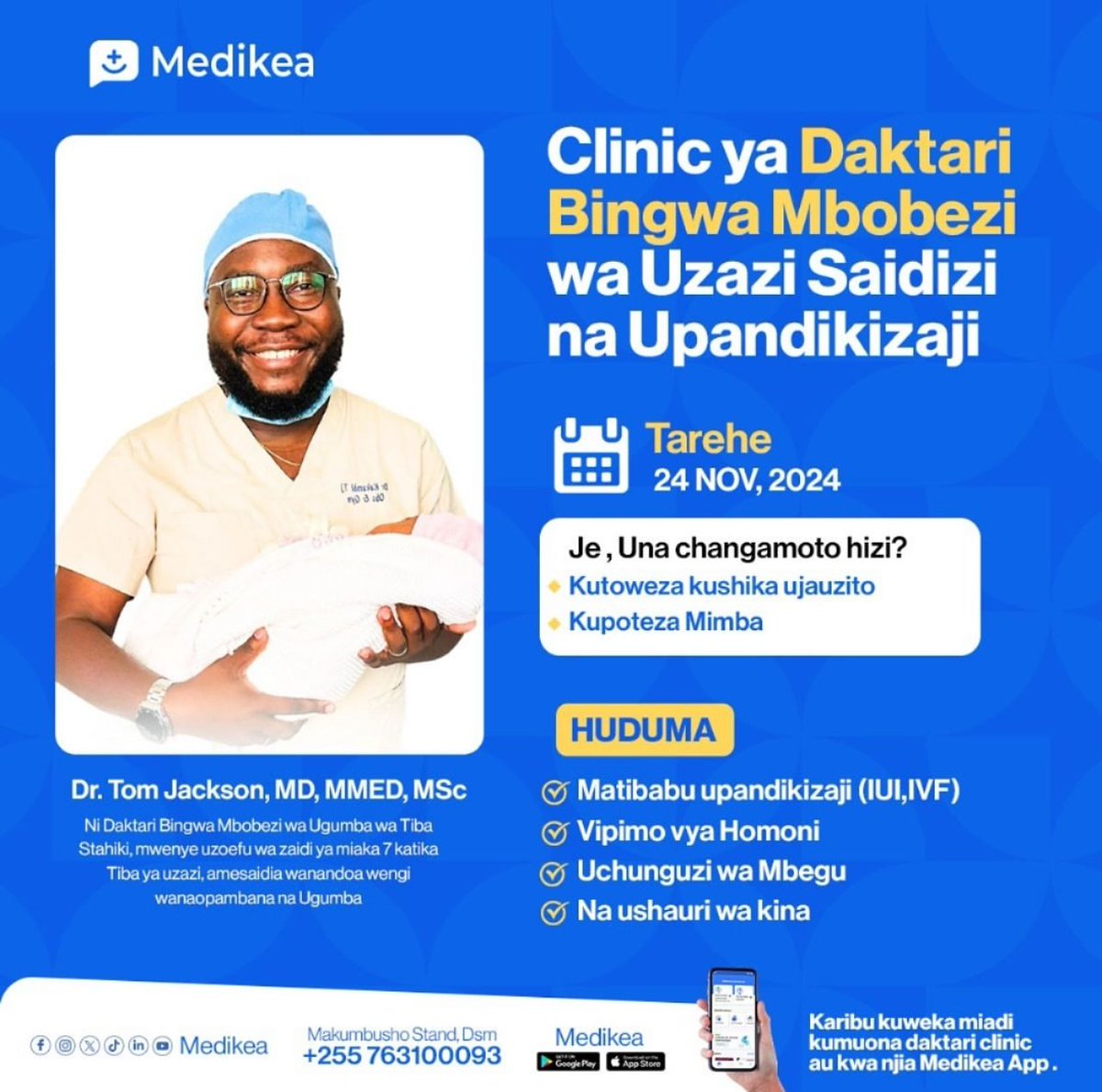 Mwaki28's tweet photo. Je, una changamoto ya Uzazi?
Au tatizo la kutokushika Ujauzito na mimba kuharibika?

Kesho Nov- 24, 2024 @medikeahealth
Makumbusho Stendi karibu na Mesuma hotel, watakuwepo kukutatulia changamoto hizo kwa jinsia zote.

Maelezo Zaid piga 0763100093

#MedikeaApp  #MedikeaWecare https://t.co/9ftmJCS03L