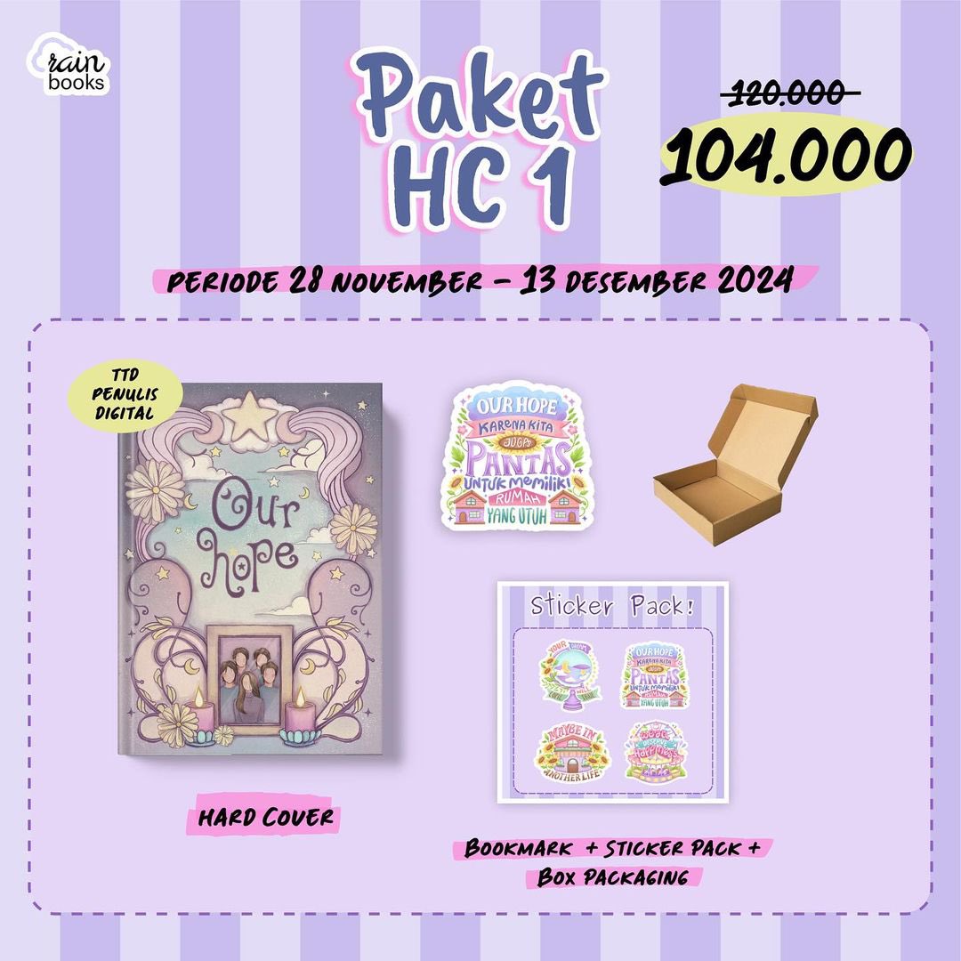 cloudyyskyygo's tweet photo. 🇲🇾 MY G.O | OUR HOPE BY @Yellooowme @_rainbooks
Hard Cover
Paket HC 1 : RM 44
Paket HC 2 : RM 44
Paket WJY 1 : RM 60
Paket WJY 2 : RM 60
☁️ Exclude EMS & local postage (pay when ready ship to 🇲🇾)
Order here:
https://t.co/kDcdOi3XfT
Due: 13 Dec, 11pm
#novelau #autwitter https://t.co/i1WegFfJQR