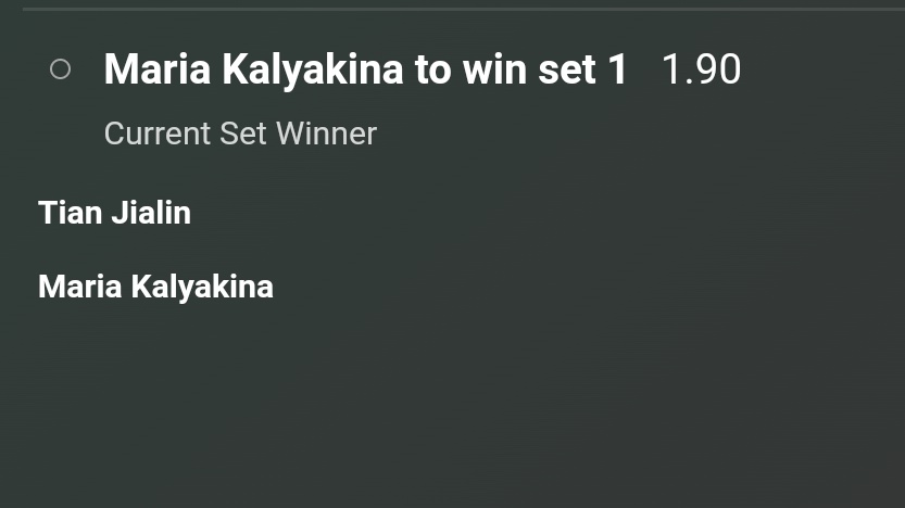 DailyBettingT11's tweet photo. Free Bet 
Just about to start 
Kalyakina to win set 1 
1.90 🤞 https://t.co/KfO1VK4Hz3