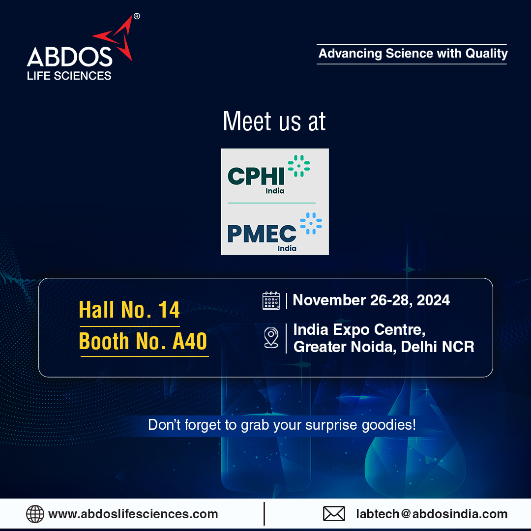 AbdosLabtech's tweet image. #AbdosLifeSciences will be waiting for you at CPHI Greater Noida with their wide range of plastic labware products. Visit for first-hand experience.

🗓️Nov 26-28, 2024

Hall No. 14 | Booth No. A40
📍 India Expo Centre, Greater Noida, India

#LabEssentials #GreaterNoida #CPHI2024