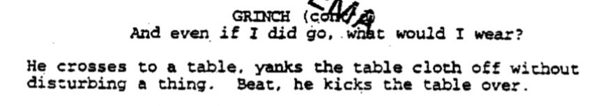 How the Grinch Stole Christmas (2000) Misinformation Dept., yes it was, no he didn't

assets.scriptslug.com/live/pdf/scrip… 

Page 85 (81 of the pdf):