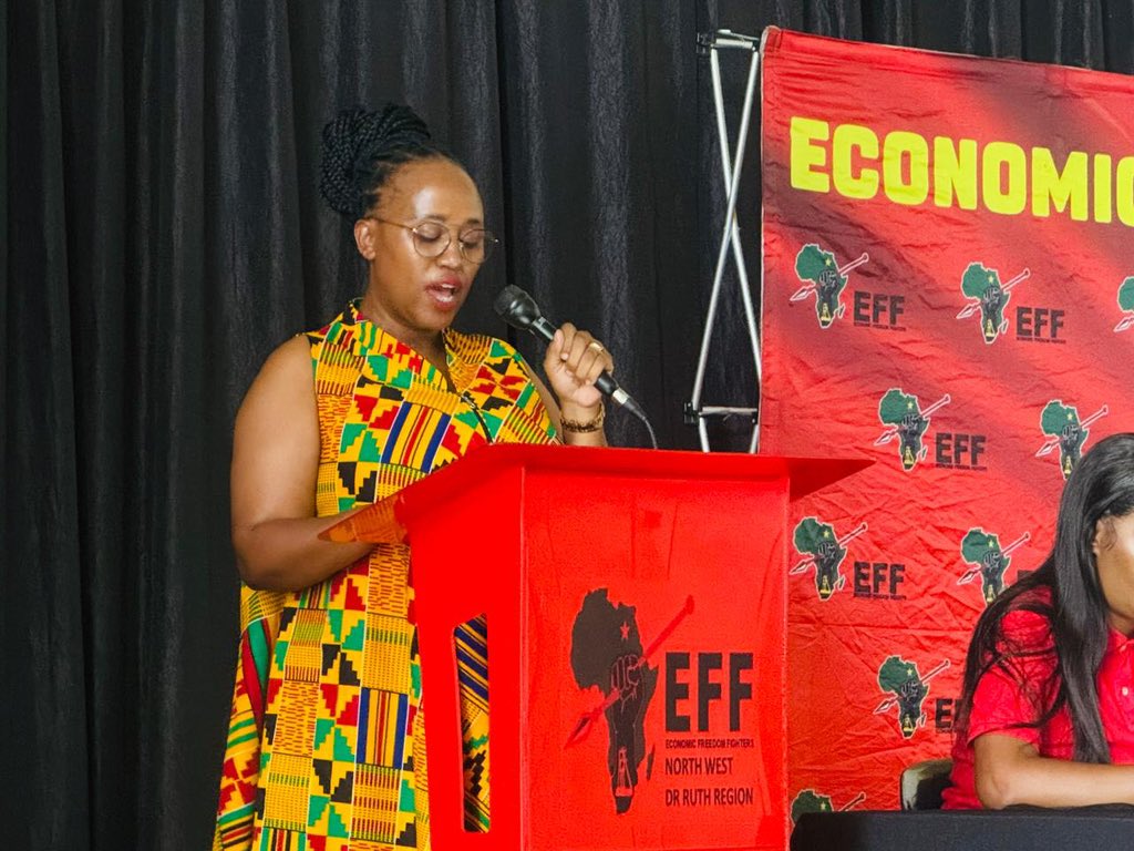 EFFSouthAfrica's tweet photo. ♦️In Pictures♦️

The EFF Deputy Secretary General, Poppy Mailola addressing the North West Provincial General Assembly.

#EFFNPA2024 https://t.co/rUfD9lSI7e