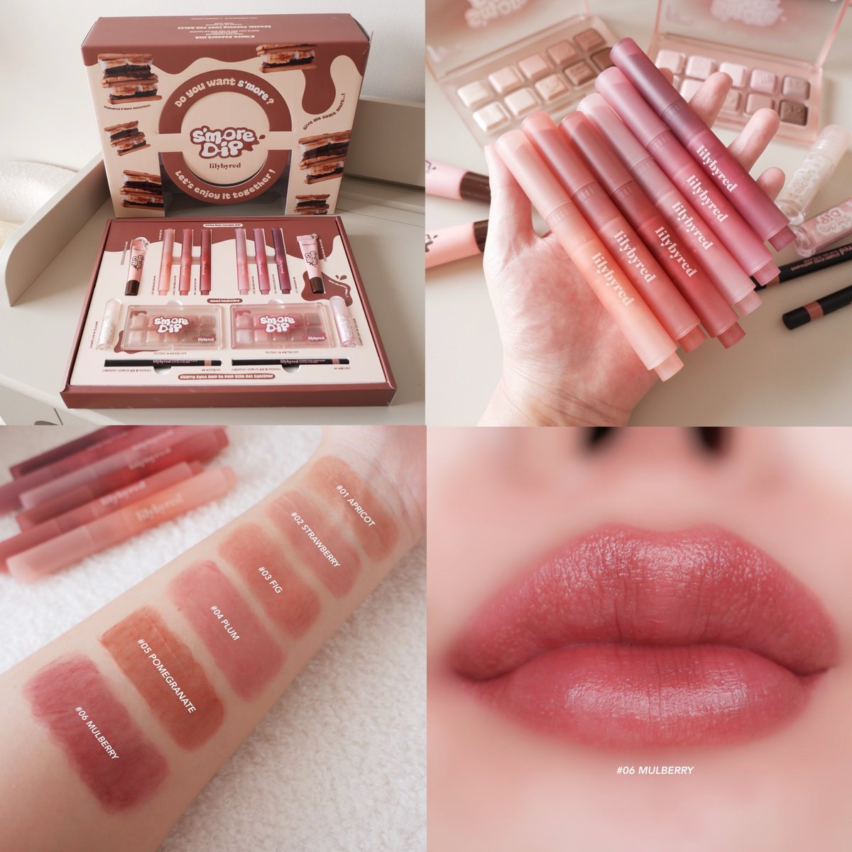 Lilybyred น่ารักมากกกกก ออกคอล S’more Dip มา ละดูแพคเกจสิน่าใช้มากกกกก คอลนี้วี่จะมาสวอชลิปให้ดูก่อน รุ่น Milky Blur Fondue เป็นลิปกดเนื้อฟองดู แตกต่างจากลิปกดทั่วไปที่จะทำแต่เนื้อบาล์มกลอส อันนี้เนื้อจะออกแนวเซมิแมตต์ฟุ้งๆ เบลอปาก แต่ให้ความฉ่ำ ชุ่มชื้นปากไม่แห้ง ทำสีออกมาสวยมาก