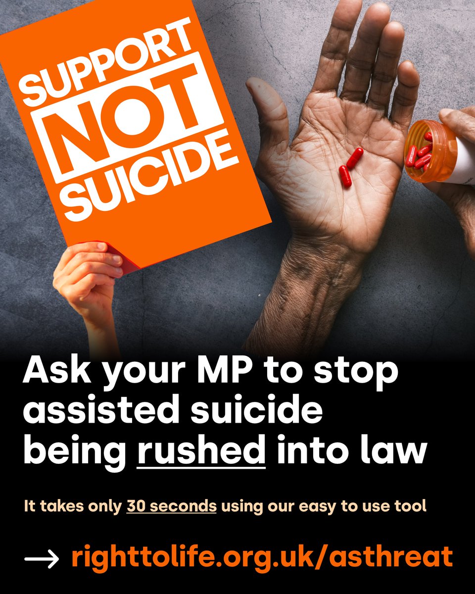 RightToLifeUK's tweet image. 📢URGENT: MPs vote on dangerous assisted suicide Bill THIS FRIDAY (29 Nov).

Email your MP NOW—it takes just 30 seconds!
👉 righttolife.org.uk/asthreat

The email MP tool at the link above is quick and easy to use. Every email makes a difference. 
Act now to help stop this Bill!