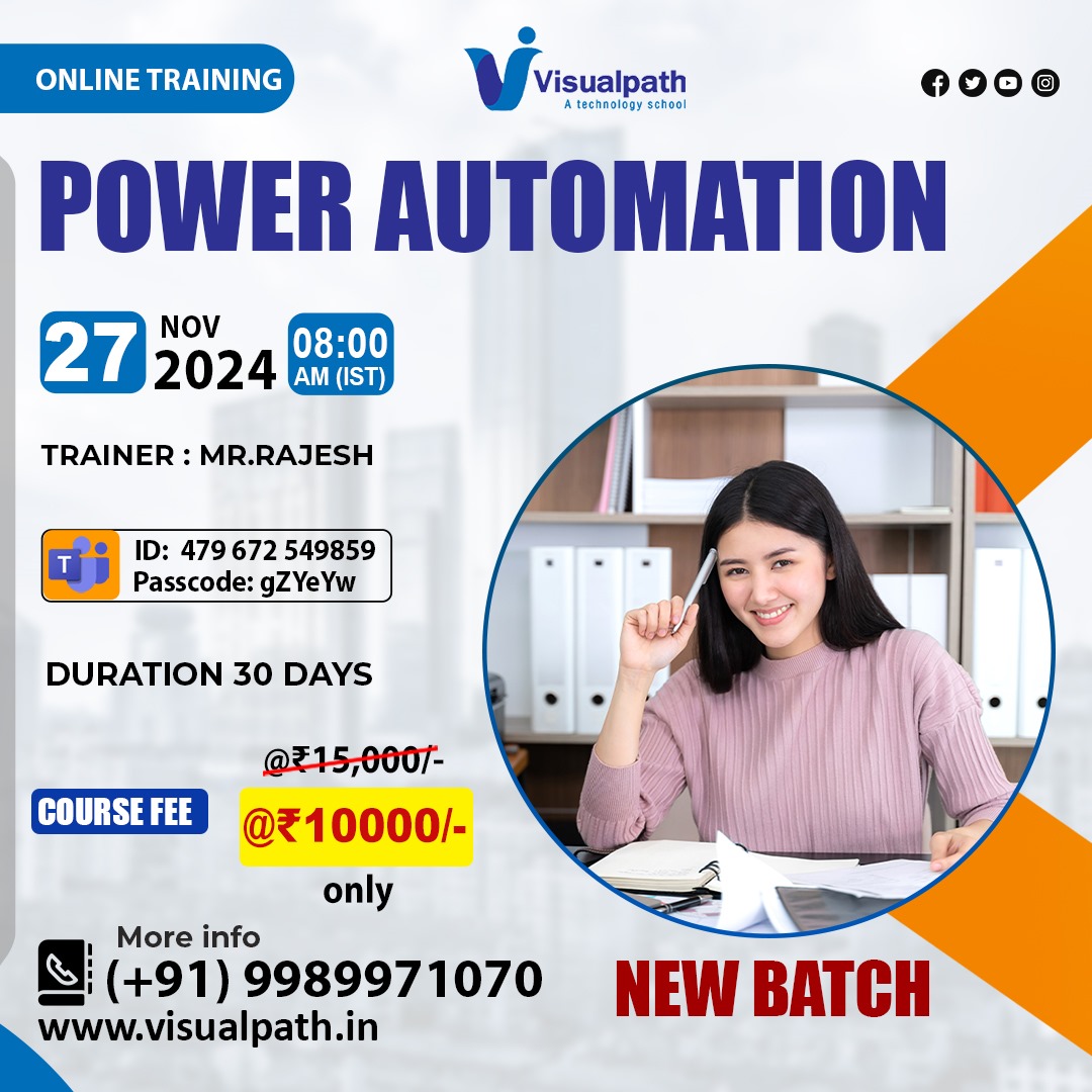 anikasharma98's tweet image. New Batch Starting Soon!
Special Offer: Get this course for just ₹10,000!
Team Link: bit.ly/40EpyJ6
Meeting ID: 479 672 549859
Passcode: gZYeYw
Attend Online #New_Batch On #Power_Automate by  Mr. Rajesh
Demo on:  27 November 2024 @8:00AM IST.
Contact us: +91 9989971070
