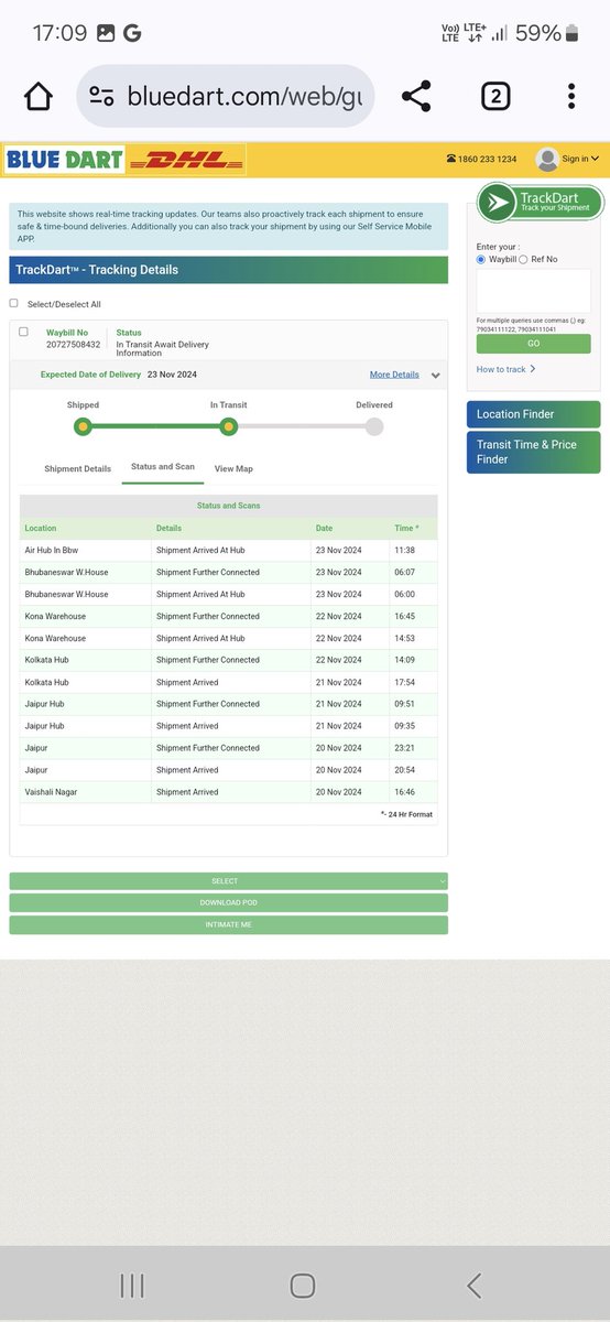 DMahiChaudhary's tweet photo. @BlueDart_ 
Sent sweet on urgent basis_paid 2700 rs.Courier girl committed delivery 23Nov.neither delivered nor live status update.I sent sweets which will rot if not delivered today.if not delivering  today than refund 2400 of sweets and 2700  courier charge https://t.co/BvAOtS4gwf