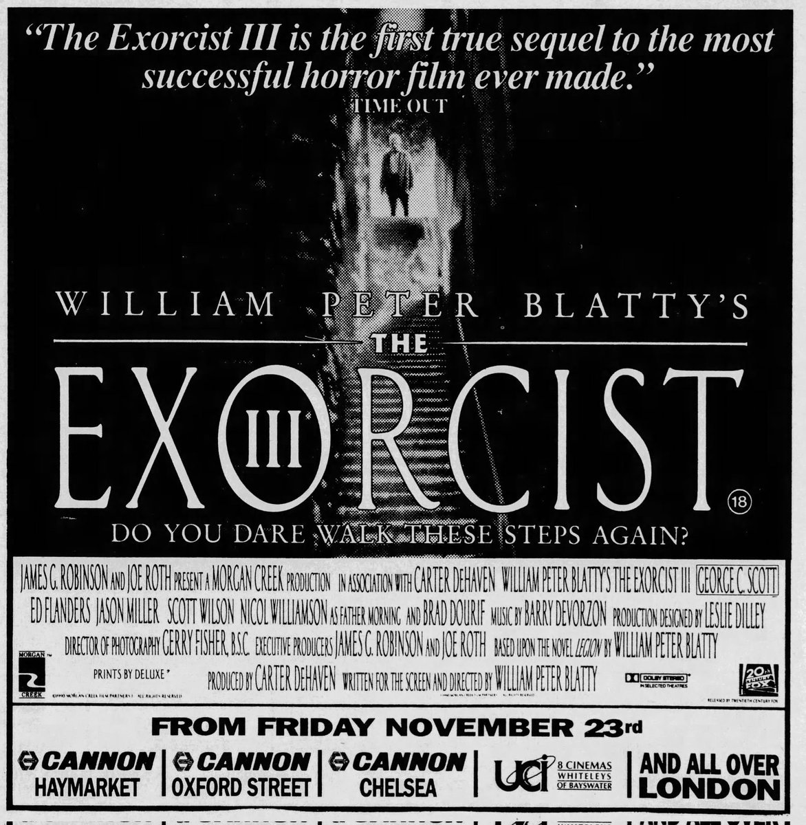Mag1cH0ur's tweet photo. On this day November 23rd, 1990, William Peter Blatty's THE EXORCIST III opened in London.. https://t.co/NmShg1Hssd