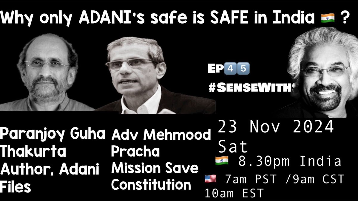 priainc's tweet photo. Save Date- 23.11.2024
#SenseWithSam- Join today at 8:30 pm
▪️Adv Mehmood Pracha
▪️Paranjoy Guha Thakurta https://t.co/iYyMVPmYMp