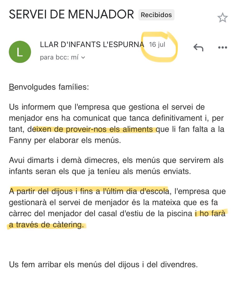 AFAEspurna's tweet photo. @AjPalleja @sindicdegreuges @educaciocat @eniubo 🍽️ Al juliol l’empresa que facilitava els aliments i menús a la cuinera va entrar en fallida, es va contractar un càtering. Encara no tenim cuina pròpia. La quota de menjador la paguem igual, sense cap rebaixa. Sense notícies encara. 

@AjPalleja @sindicdegreuges @educaciocat https://t.co/QwWOo1gbSA