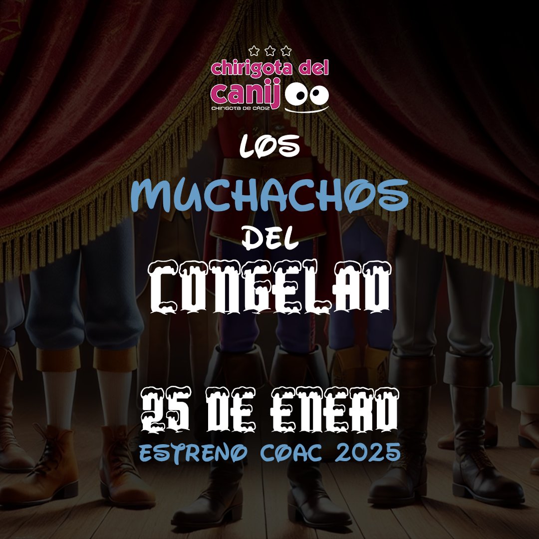 ChirigotaCanijo's tweet photo. ¡Tenemos fecha de regreso a las tablas del Falla! 

Nuestra chirigota volverá al COAC el próximo 𝟮𝟱 𝗱𝗲 𝗲𝗻𝗲𝗿𝗼 con 𝗟𝗼𝘀 𝗠𝘂𝗰𝗵𝗮𝗰𝗵𝗼𝘀 𝗱𝗲𝗹 𝗖𝗼𝗻𝗴𝗲𝗹𝗮𝗼 https://t.co/dDtsYqNZyh