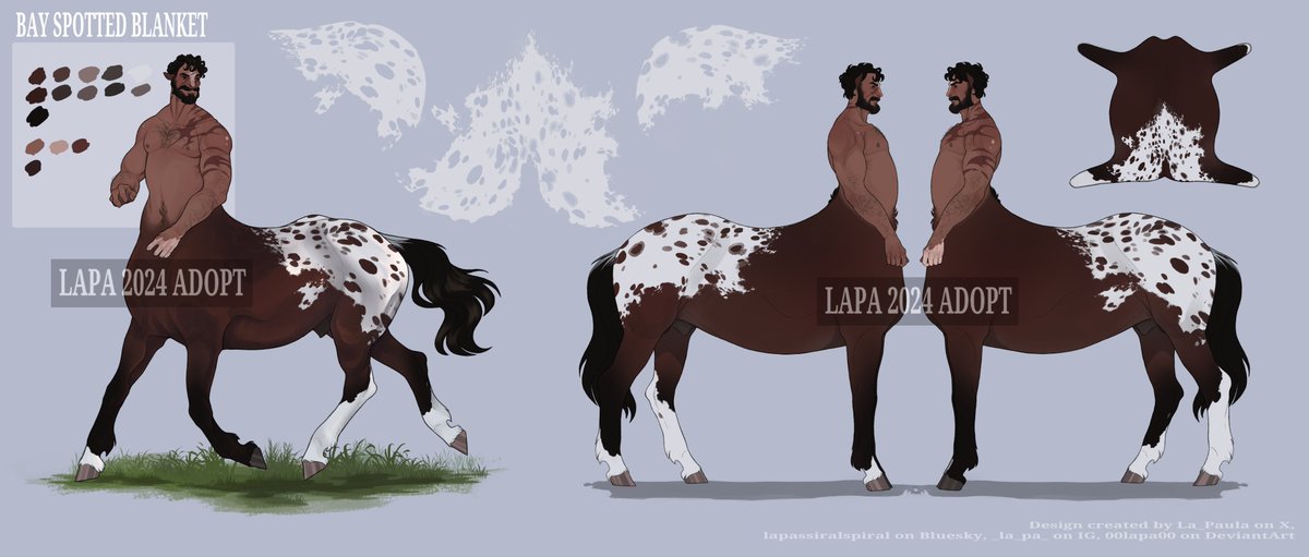 lapasiralspiral's tweet photo. Finally here! ✨Centaur adopt✨
It contains:
1 Full body, full render
2 Side views with simple shading
A coat map and colours
Marking stamp (png in transparent with the markings)
✨1+ FREE coloured sketch of your choice✨

SB: 100 USD
MB: 10 USD
AB: 250 USD
Payment via Paypal https://t.co/VYZc1VrpAH