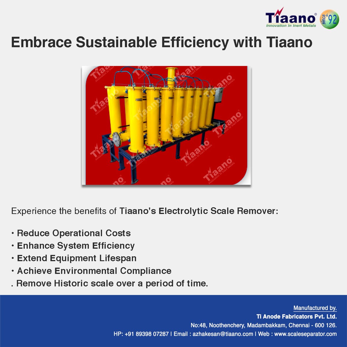 scale_seperator's tweet image. 🌍 Revolutionizing  Water Treatment with Tiaano’s Chemical-Free Scale Remover.
Upgrade to sustainable and efficient water treatment
📩 azhakesan@tiaano.com | 📞 +91 89398 07287
#IndustrialWaterTreatment #ScalePrevention #SustainableIndustry #TiaanoTechnology #EcoSolutions