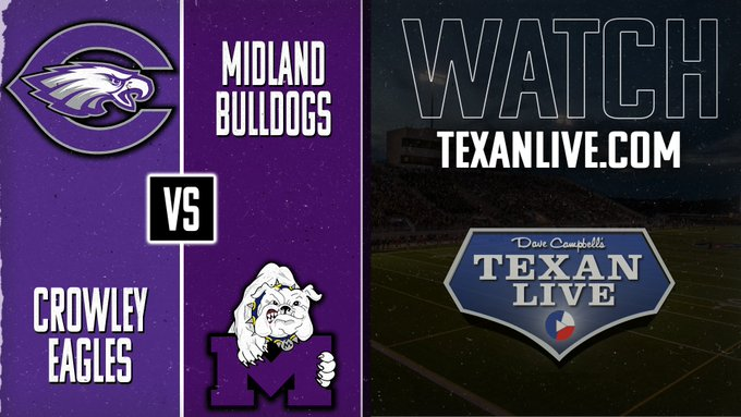 Dave Campbell’s Texan Live - Texanlive.com (@davetexanlive) on Twitter photo 🏟️ Live from Shotwell Stadium
🏈 Crowley vs Midland
📅 Saturday, November 23rd
⏰ 2 pm Kickoff
📺▶️bit.ly/4f53Z8I
<a href="/CTownEaglesFB/">CrowleyFootball</a> <a href="/Coach_Fortune/">Thad Fortune</a> <a href="/AthleticsMISD/">Midland ISD Athletics</a> <a href="/midlandhighfb/">Midland High Football</a> <a href="/Recruit_Crowley/">Crowley HS Recruiting</a> <a href="/CarlosLynn/">Carlos Lynn</a> <a href="/CrowleyBball/">Crowley High School Men’s Basketball</a> <a href="/matthewliv1911/">Matthew Livingston</a> <a href="/CoachEvans57/">Mike Evans</a> <a href="/Wesley_A_Torres/">Wes Torres</a> 🏟️ Live from Shotwell Stadium
🏈 Crowley vs Midland
📅 Saturday, November 23rd
⏰ 2 pm Kickoff
📺▶️bit.ly/4f53Z8I
<a href="/CTownEaglesFB/">CrowleyFootball</a> <a href="/Coach_Fortune/">Thad Fortune</a> <a href="/AthleticsMISD/">Midland ISD Athletics</a> <a href="/midlandhighfb/">Midland High Football</a> <a href="/Recruit_Crowley/">Crowley HS Recruiting</a> <a href="/CarlosLynn/">Carlos Lynn</a> <a href="/CrowleyBball/">Crowley High School Men’s Basketball</a> <a href="/matthewliv1911/">Matthew Livingston</a> <a href="/CoachEvans57/">Mike Evans</a> <a href="/Wesley_A_Torres/">Wes Torres</a>