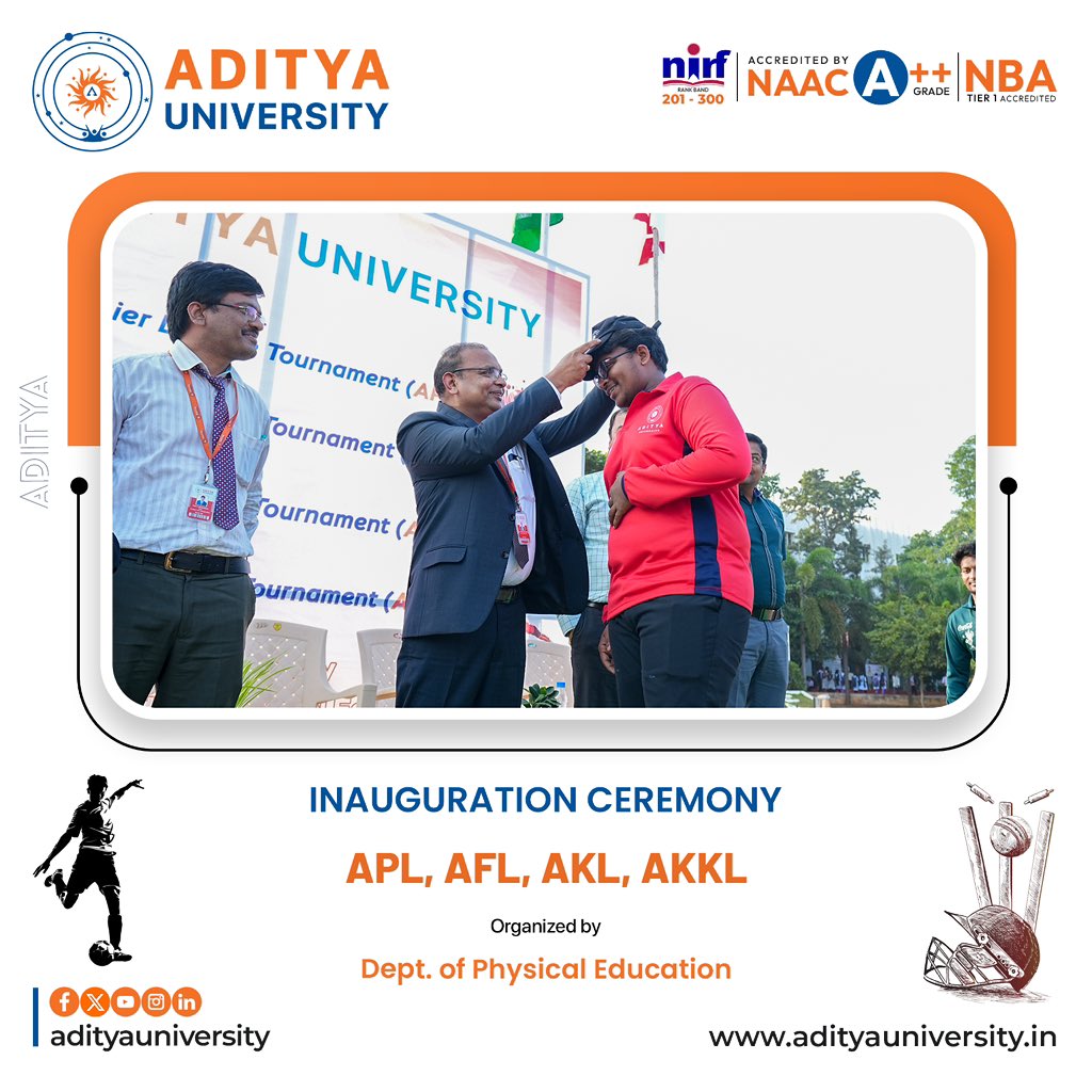 adityauniv's tweet photo. An exciting journey of sportsmanship and competition begins as we kick off the Aditya Premier League (APL), Aditya Football League (AFL), Aditya Kabaddi League (AKL), and Aditya KHO-KHO League (AKKL)!

#AdityaUniversity #APLTournament #AFLTournament #AKLTournament https://t.co/iI7XIOr5lH