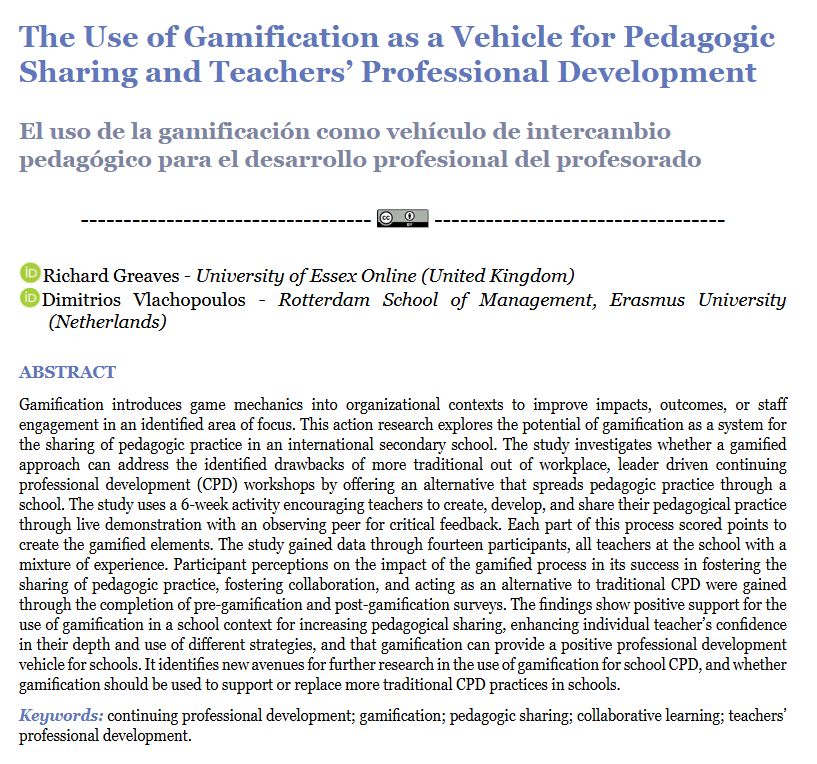 RIEDjournal's tweet photo. ✔ Gamification as a tool for pedagogical exchange in professional teacher development.

👉 Promotes pedagogical exchange while boosting educators' confidence in the depth and application of teaching strategies.

Greaves, R. &amp; @vlachopoulosdim

▶https://t.co/MisO8nvK0h https://t.co/Ws3yoxJjT4