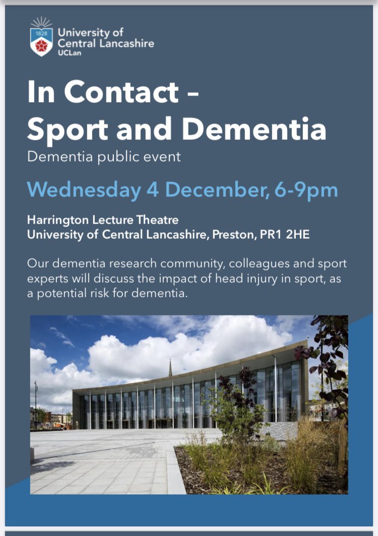 KeithMcTosh's tweet photo. Looking forward to attending this special event by @UCLanSportHS on the 4th December on the very important topic of #SportandDementia with my friend @DawnAstle9 from the @JeffAstleFdn  #dementiainfootball 🧠⚽️ https://t.co/sQoe9r0dgF