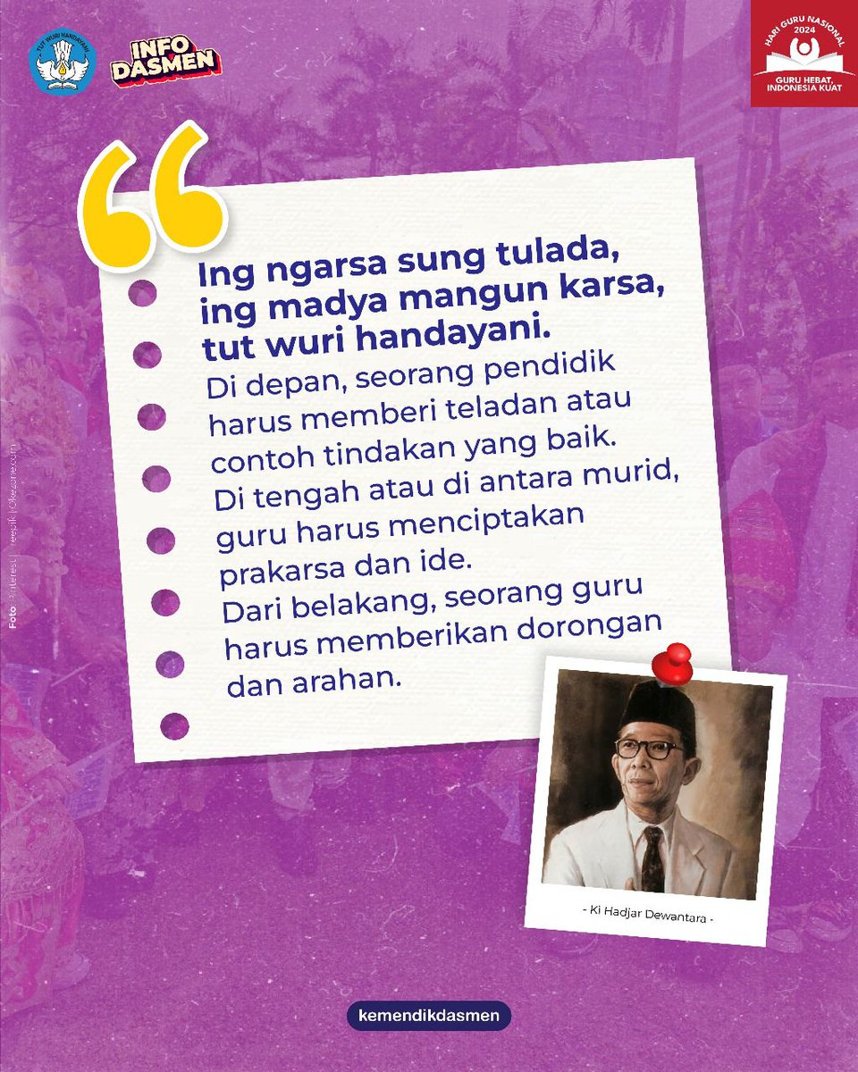 #SobatBelajar, setujukah kamu kalau semboyan yang dicetuskan Ki Hadjar Dewantara ini maknanya tetap relevan dalam dunia pendidikan saat ini?

Semboyan ini mengingatkan kita bahwa untuk menciptakan pendidikan yang bermutu untuk semua, dibutuhkan peran aktif pendidik yang tidak