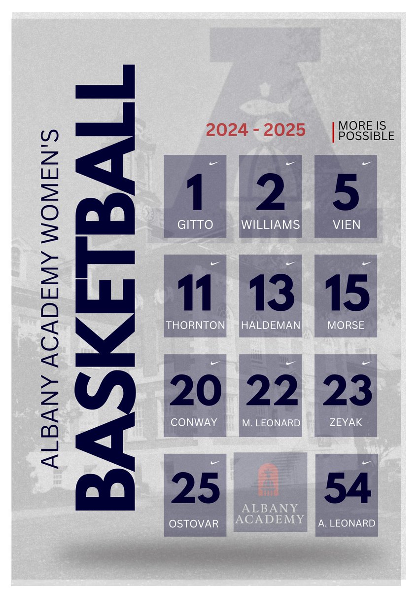 2024 - 2025 Albany Academy Varsity Women's Basketball Roster. #MoreIsPossible