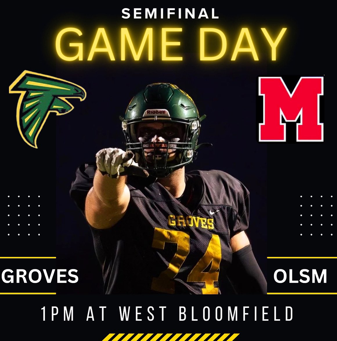 Birmingham Groves Football (@bhamgrovesfb) on Twitter photo It's GAME DAY
FALCONS // EAGLETS
⏰ 1PM
📍 at West Bloomfield
<a href="/GrovesAthletics/">Groves Athletics</a> <a href="/TheD_Zone/">The D Zone</a> <a href="/Sportsinthed_/">Sports in the D ™</a> <a href="/ThePrep3/">The PreP</a> <a href="/MIexposure/">Michigan exposure</a> It's GAME DAY
FALCONS // EAGLETS
⏰ 1PM
📍 at West Bloomfield
<a href="/GrovesAthletics/">Groves Athletics</a> <a href="/TheD_Zone/">The D Zone</a> <a href="/Sportsinthed_/">Sports in the D ™</a> <a href="/ThePrep3/">The PreP</a> <a href="/MIexposure/">Michigan exposure</a>