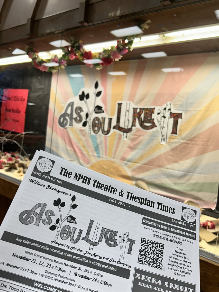 Two more chances to see NPHS Theatre and Thespians put on Shakespeare’s As You Like It! A phenomenal show!