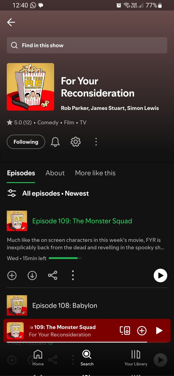 First day in about a month that I've not been either sorting out house move stuff or working, so I've spent a lazy morning listening to the <a href="/FYRFilmPod/">For Your Reconsideration</a> boys. So glad they're finally back! Been a long six months