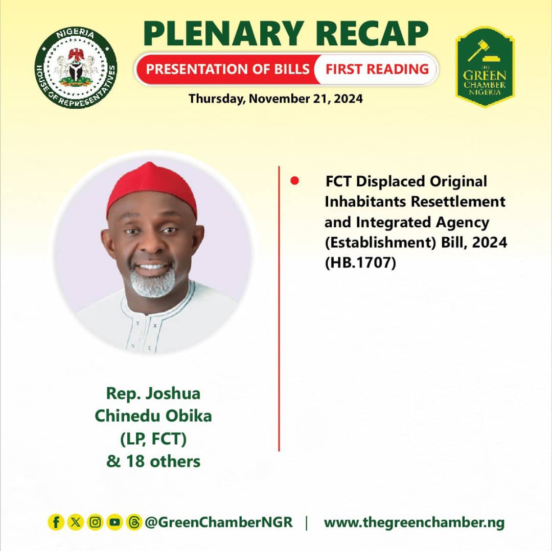 hon_obika's tweet photo. 💥 HON. JOSHUA CHINEDU OBIKA-MHR PRESENTS ESTABLISHMENT BILL, 2024 (HB. 1707) (1ST READING).
"FCT DISPLACED ORIGINAL INHABITANTS RESETTLEMENT AND INTEGRATED AGENCY"

🌍 Obika_Media_Team. https://t.co/aJAtSHPJ6z