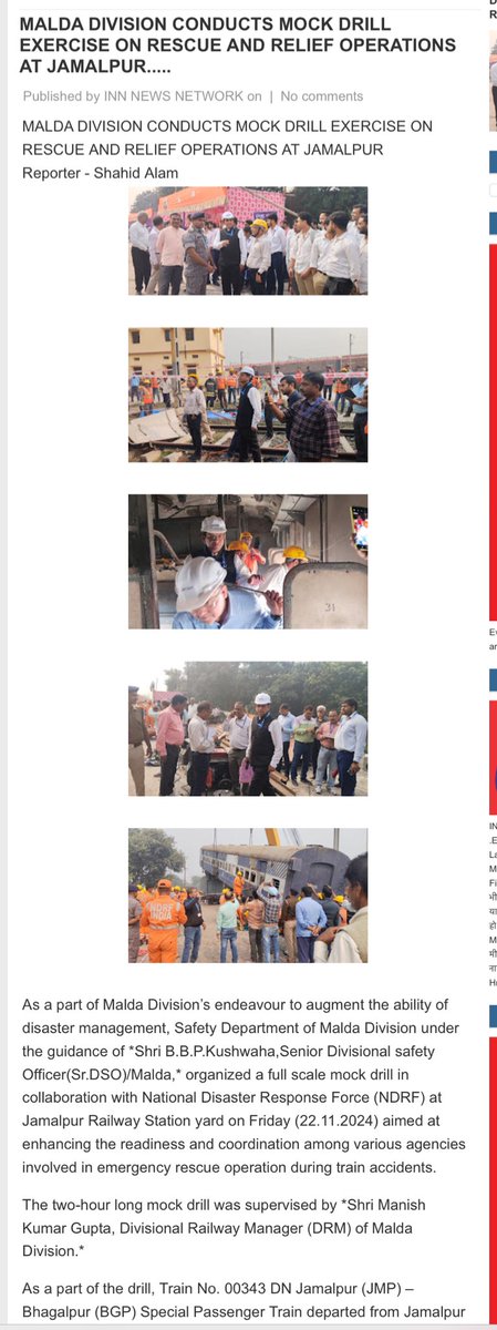 drmmalda's tweet photo. Malda Division conducted a full-scale mock drill with NDRF at Jamalpur Railway Station  to strengthen disaster management and emergency response preparedness.
#SafetFirst 
#safety https://t.co/eqOXhkxSVy