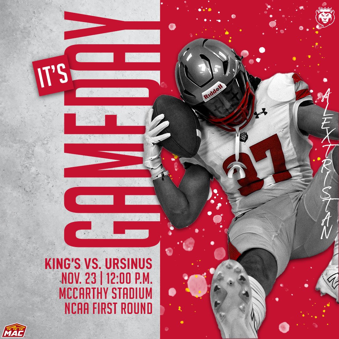 King's College Monarchs (@kingsmonarchs) on Twitter photo FB | IT. IS. TIME! ⏳
<a href="/KingsCollegeFB/">King's Football 🏈</a> hosts the First Round of the NCAA Division III Championships against Ursinus TODAY! Kick off is at noon at McCarthy!
📊 - kingscollegeathletics.com/sidearmstats/f…
🎥 - espn.com/espnplus/catal…
#MonarchNation // #EarnTheCrown FB | IT. IS. TIME! ⏳
<a href="/KingsCollegeFB/">King's Football 🏈</a> hosts the First Round of the NCAA Division III Championships against Ursinus TODAY! Kick off is at noon at McCarthy!
📊 - kingscollegeathletics.com/sidearmstats/f…
🎥 - espn.com/espnplus/catal…
#MonarchNation // #EarnTheCrown
