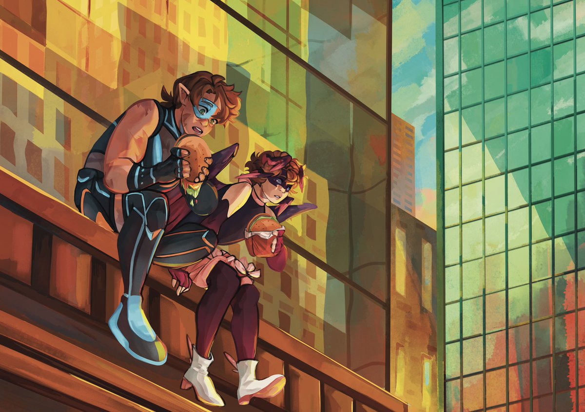 persiiart's tweet photo. Enjoying some burgers on a roof 🗣️

[#hermittwt #ddvau #doublehearted #grianfanart #goodtimeswithscarfanart] https://t.co/fSdkRMsl4Q