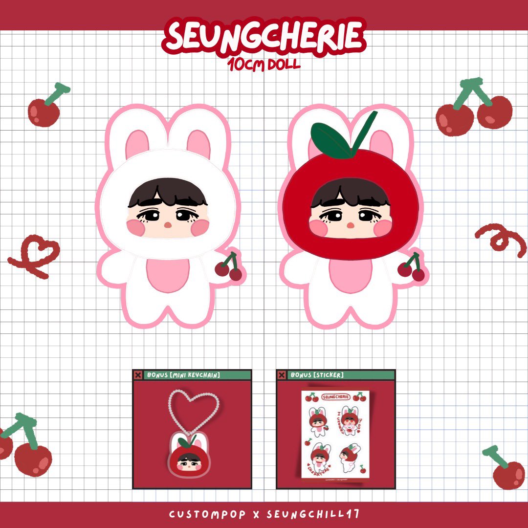 jjimchillbang's tweet photo. ⟡🍒 sᴇᴜɴɢᴄʜᴇʀɪᴇ ᴅᴏʟʟ 🍒⟡ 
———
by @seungchill17 @custompop_id
———
♥️ Pre- Order : Nov 23 
♥️ Delivery : end of Jan- Feb ‘25
♥️Price : 195k ea (icl ems + tax)
♥️Bonus : sticker, mini keychain
♥️ Order here : https://t.co/Zk2mhus2Zg
——— https://t.co/N3ZU1LMPUS