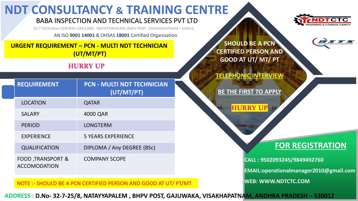 NDTCTC_'s tweet photo. Join with us using this links to get NDT requirements
Whatsapp
https://t.co/kVF3781m9p
https://t.co/cPgFDergQy
contact number +91 9502093245 / 9849492760 / 9676361656
mail Id cv6062@gmail.com ( mention for what position you are applying )
#onlinetraining
#ndttraining https://t.co/dcNHAJ7DC3