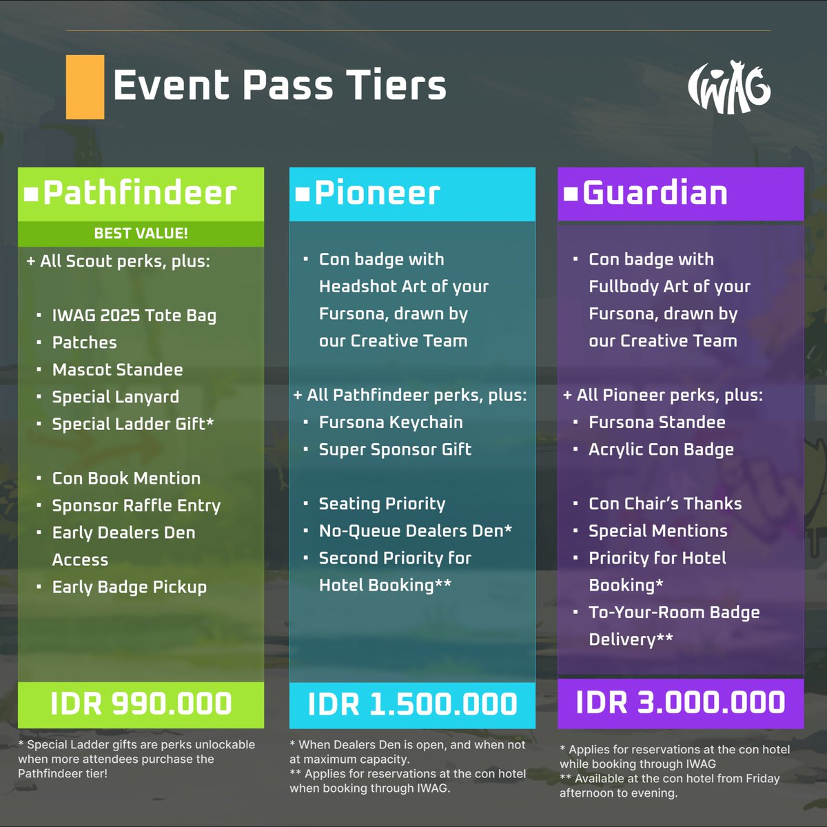 iwag_furs's tweet photo. Over the past few weeks, we’ve been preparing the Event Passes that will give you - Settlers, Scouts, Pathfindeers, Pioneers and Guardians - the chance to join us for an exciting weekend! 
Registration opens January 4, 2025. Stay tuned!
Read more: https://t.co/cMAwUnGG0p https://t.co/HgXxZIBM2F