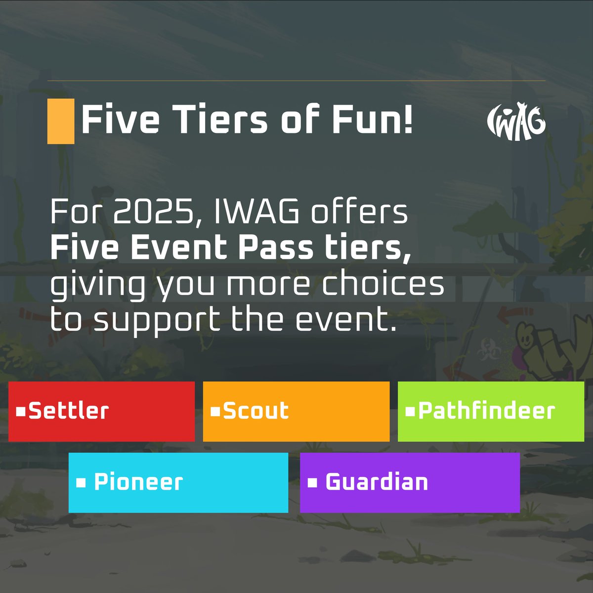 iwag_furs's tweet photo. Over the past few weeks, we’ve been preparing the Event Passes that will give you - Settlers, Scouts, Pathfindeers, Pioneers and Guardians - the chance to join us for an exciting weekend! 
Registration opens January 4, 2025. Stay tuned!
Read more: https://t.co/cMAwUnGG0p https://t.co/HgXxZIBM2F
