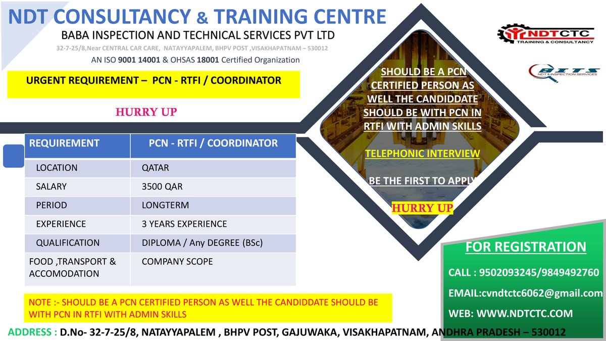 NDTCTC_'s tweet photo. Join with us using this links to get NDT requirements
Whatsapp
https://t.co/kVF3781m9p
https://t.co/cPgFDergQy
contact number +91 9502093245 / 9849492760 / 9676361656
mail Id cv6062@gmail.com ( mention for what position you are applying )
#onlinetraining
#ndttraining https://t.co/dcNHAJ7DC3