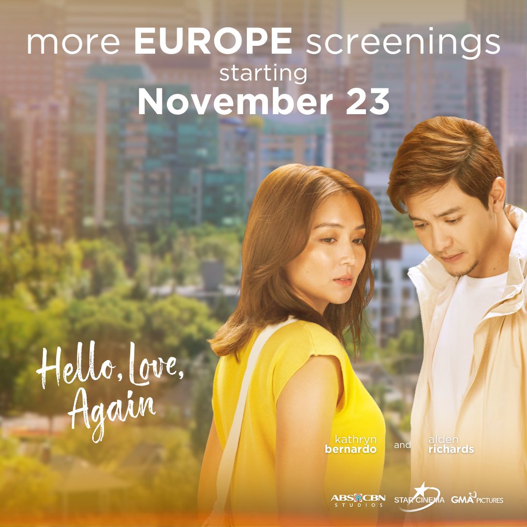StarCinema's tweet photo. Don't miss out on the most anticipated continuation of love with Joy and Ethan! 💛💙

Ready to learn how to love again? Catch #HelloLoveAgain NOW IN MORE EUROPE SCREENINGS starting today!

Catch it first with your tahanan! 😘 https://t.co/u13NykSddq
