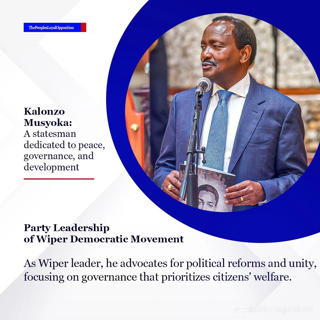 Wiper party leader <a href="/skmusyoka/">Kalonzo Musyoka</a> has been on the forefront advocating  for political reforms and unity that focuses on governance that priotizes the walfare of citizens.