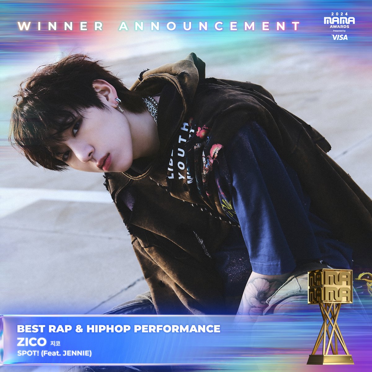 MnetMAMA's tweet image. [#2024MAMA] BEST RAP &amp;amp; HIPHOP PERFORMANCE #zico #지코 @zico_koz #SPOT

We proudly announce the great winner of the 2024 MAMA AWARDS!🏆

BIG BLUR : What is Real?
2024 MAMA AWARDS

#MAMAAWARDS
#2024MAMAAWARDS