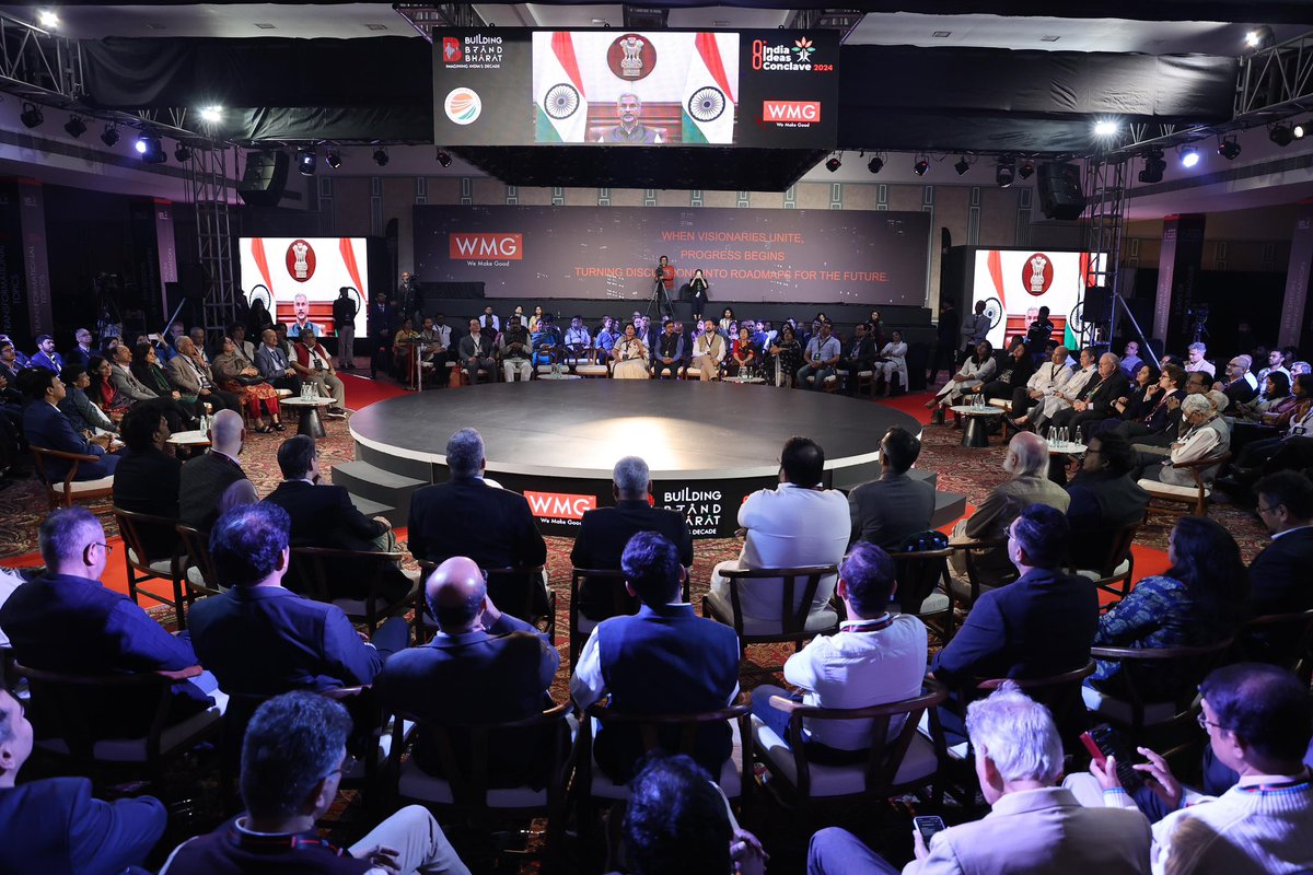 rajeshpadmar's tweet photo. External Affairs Minister Dr S Jaishankar @DrSJaishankar addressed Special Key Note Session virtually at 8th India Ideas Conclave at Bengaluru. #ICC2024 #BuildingBrandBharat https://t.co/MGZstyrBYq